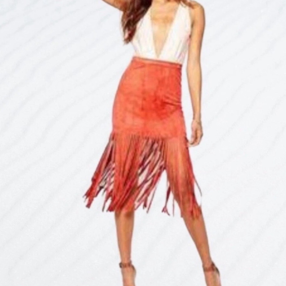 Brand: H&M ❤️ COACHELLA Official Collection -Red Fringe Midi Skirt - Picture 9 of 16